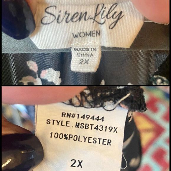 Floral Stretchy Mesh V-Neck Collarless Partial Button Down Blouse Size 2X​ - Picture 5 of 5